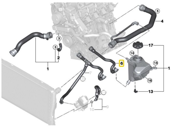 BMW E87 E90 VE E91 M47N2 YEDEK SU DEPO HORTUMU 17127789590